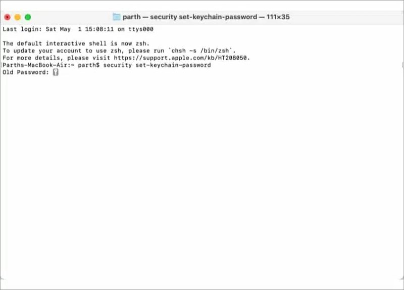 Reset Keychain Password Command