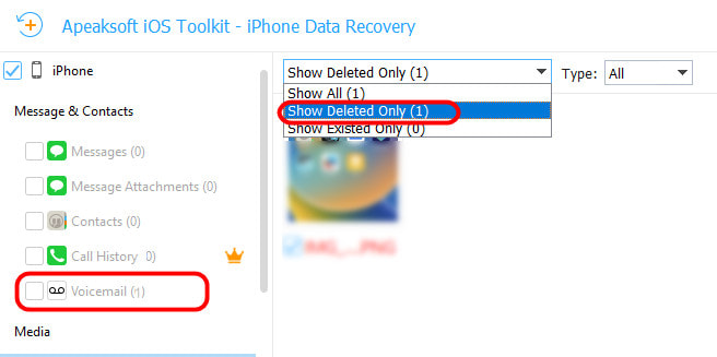 Voicemail Show Deleted Only