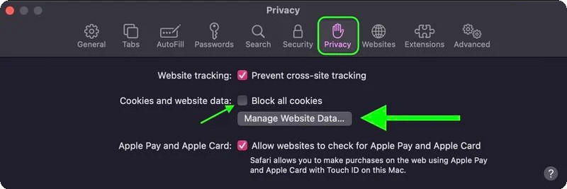 Confidentialité Gérer les données du site Web Mac