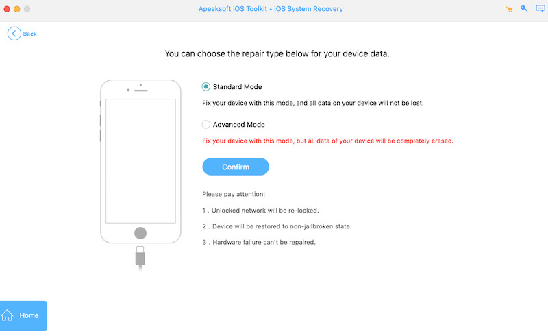 Connect Device And Confirm Standard Mode