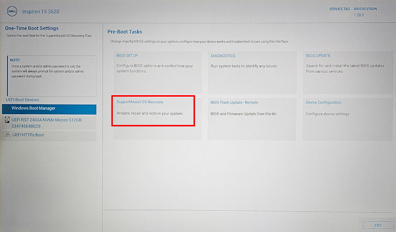Dell Boot Menu Click Support Assist os Recovery