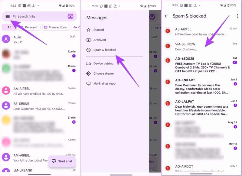 See Blocked Sms Google