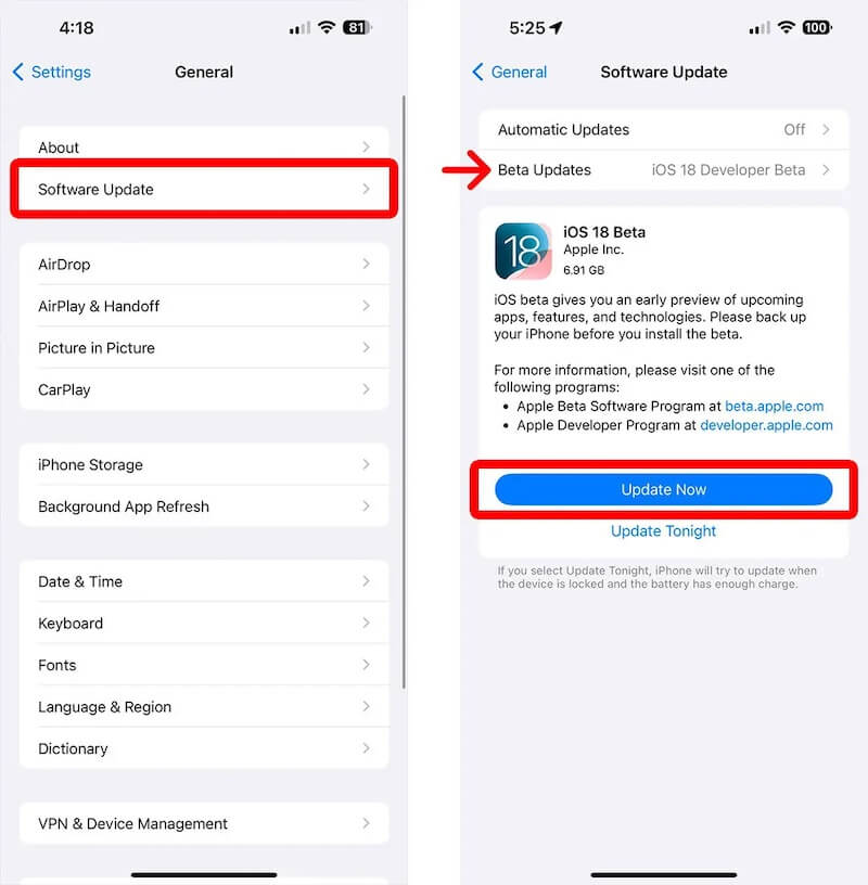 Turn Off Update iPhone