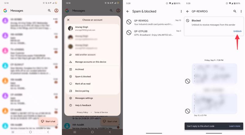 Unblock Google Message