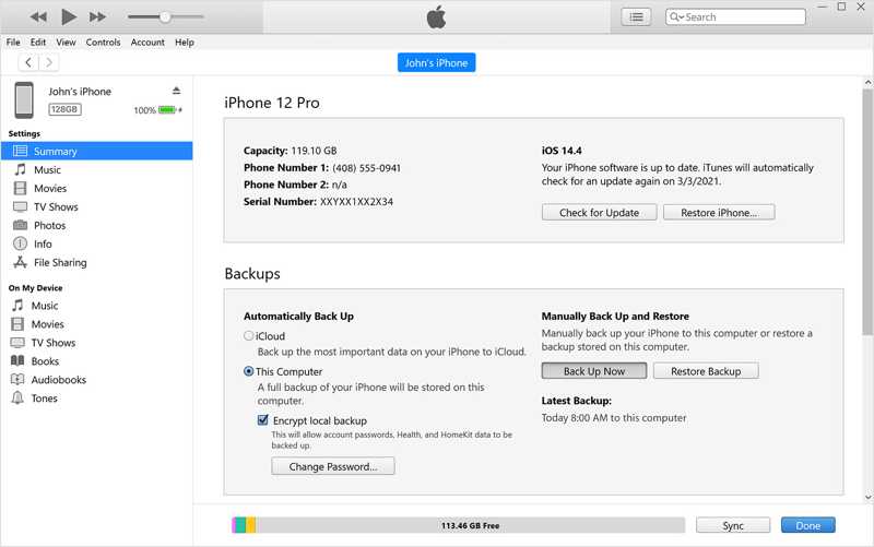 Az iTunes biztonsági mentése