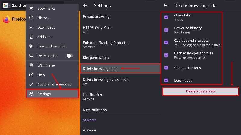 Очистить историю поиска Firefox Mobile