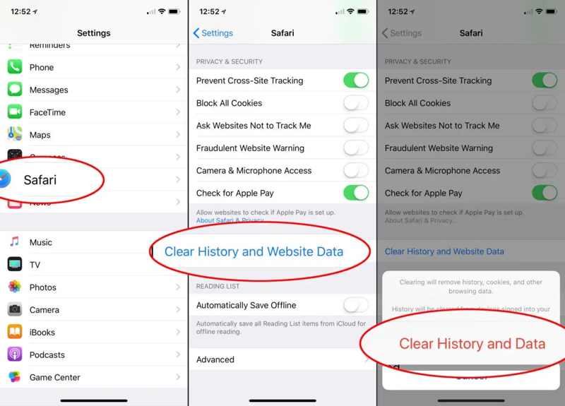 Очистить историю поиска Safari ios