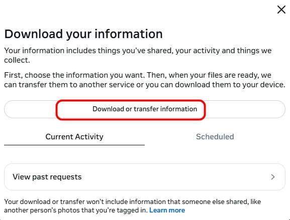 Download or Transfer Information