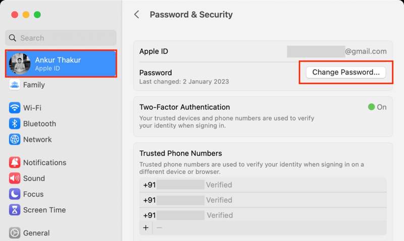 重置 Mac 上的 AppleID 密码