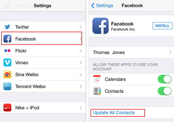 Settings Facebook Update All Contacts