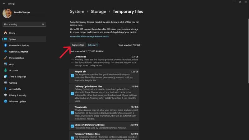 Temp File Menu