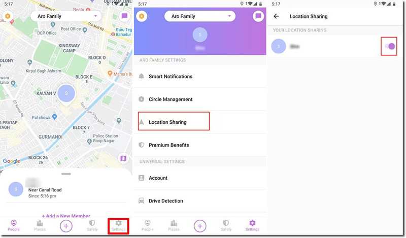 Life360で位置情報の共有をオフにする
