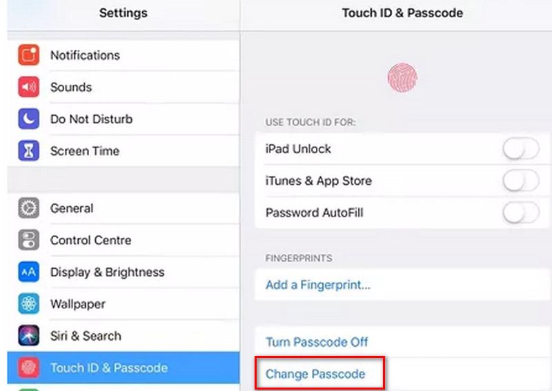 Change Password on iPad Tap Change Passcode
