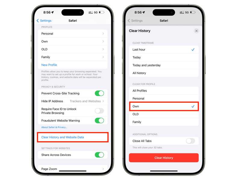 iPhone előzményeinek törlése