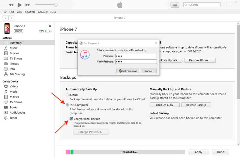 Krypter iTunes Backup