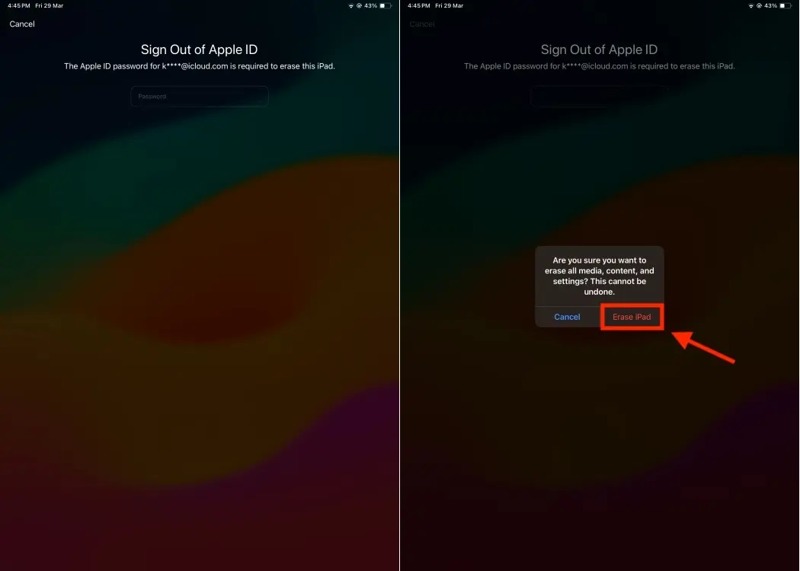 Erase iPad Appleid