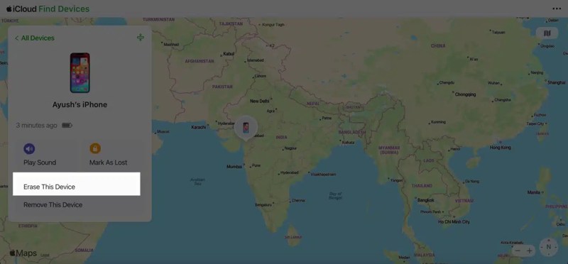 Radera iPhone Hitta min online