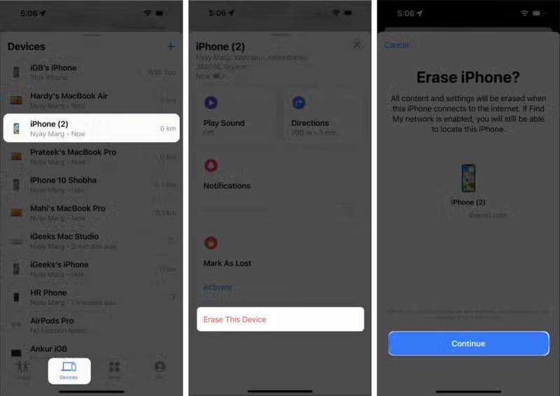 Znajdź moją aplikację Wymaż iPhone'a