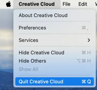 Quit Creative Cloud Menu Bar