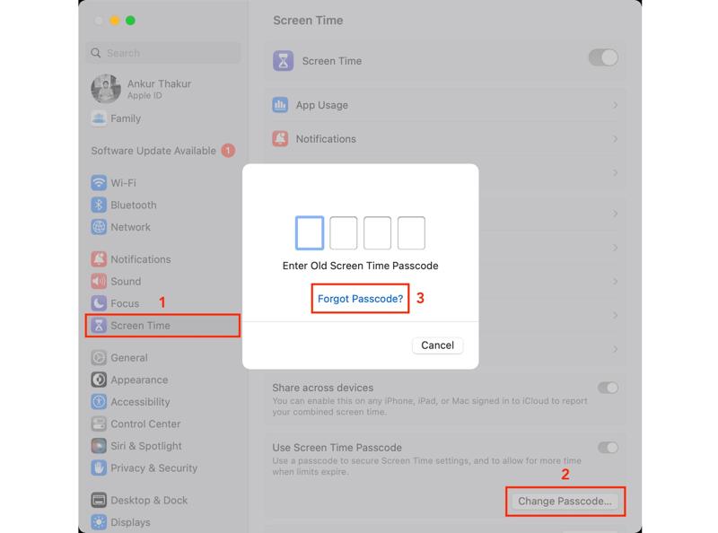Восстановить пароль экранного времени Mac