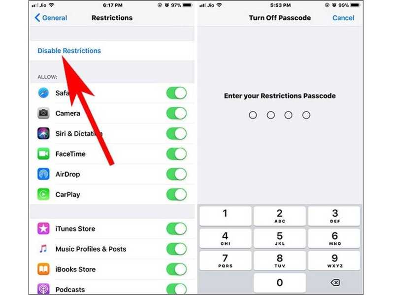 Remove Restrictions Passcode