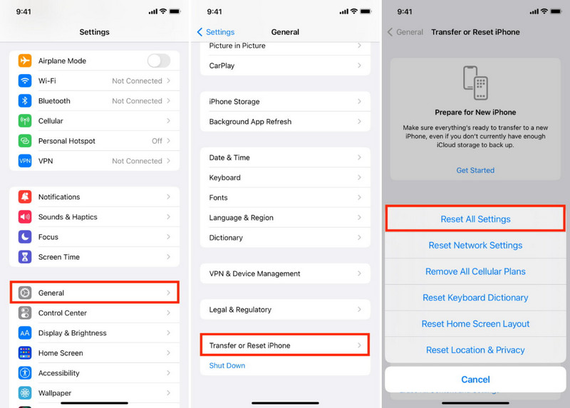 Zresetuj wszystkie ustawienia IOS