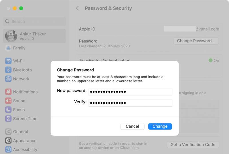 Apple jelszó visszaállítása Macen