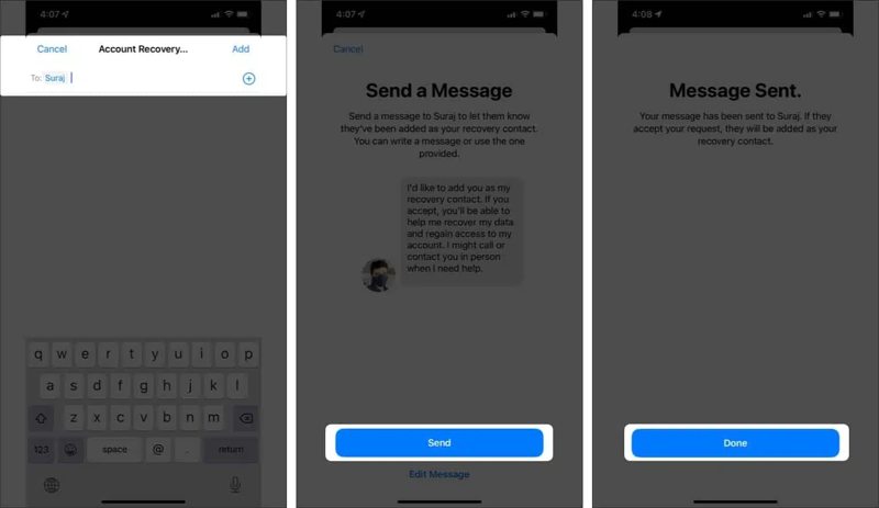 復旧連絡先リクエストを送信 iPhone