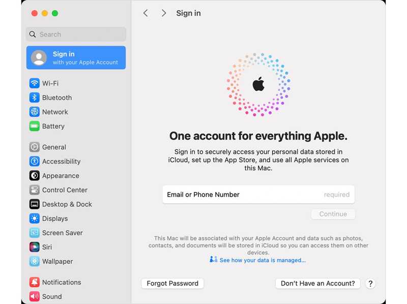 Bejelentkezés Apple Mac
