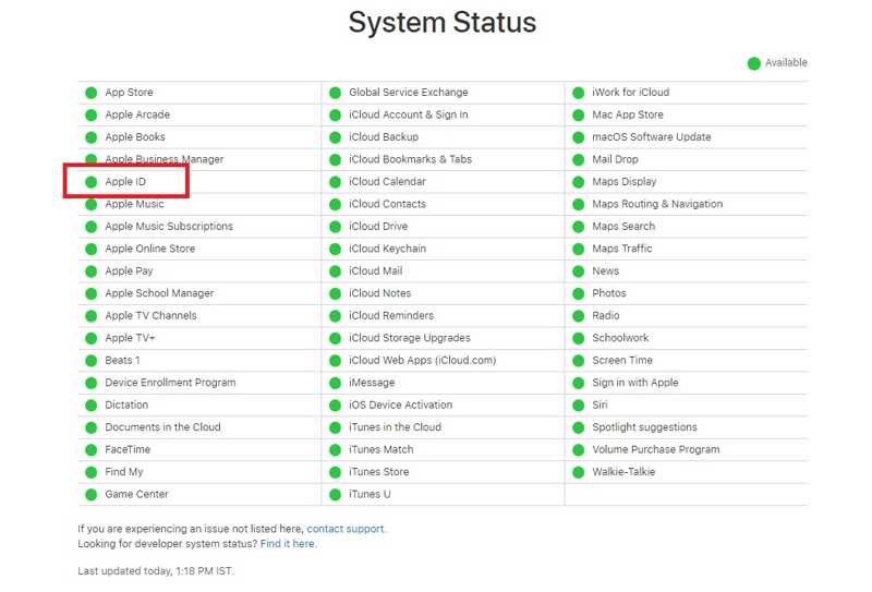 Состояние сервера Apple