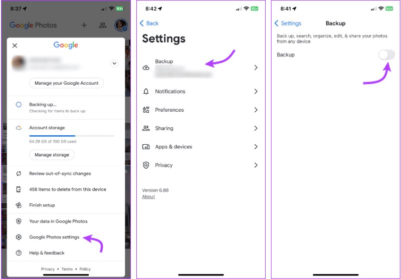 Disable Google Photos Backup And Delete Photos