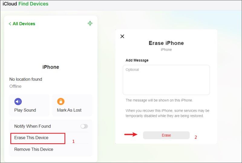 Erase iPhone icloud