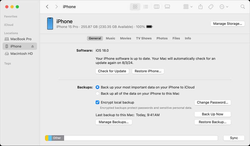 Restore iPhone Finder