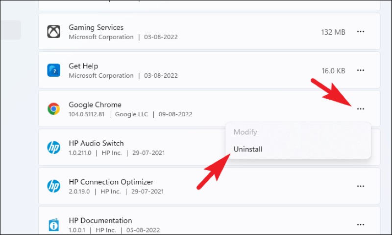 Search And Uninstall Google Chrome