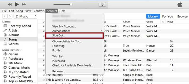 Sign Out iTunes